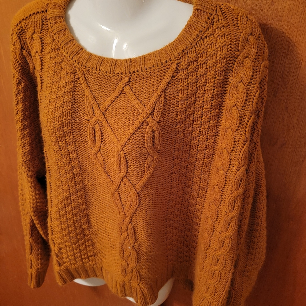 Mudd mustard colored crop cable sweater